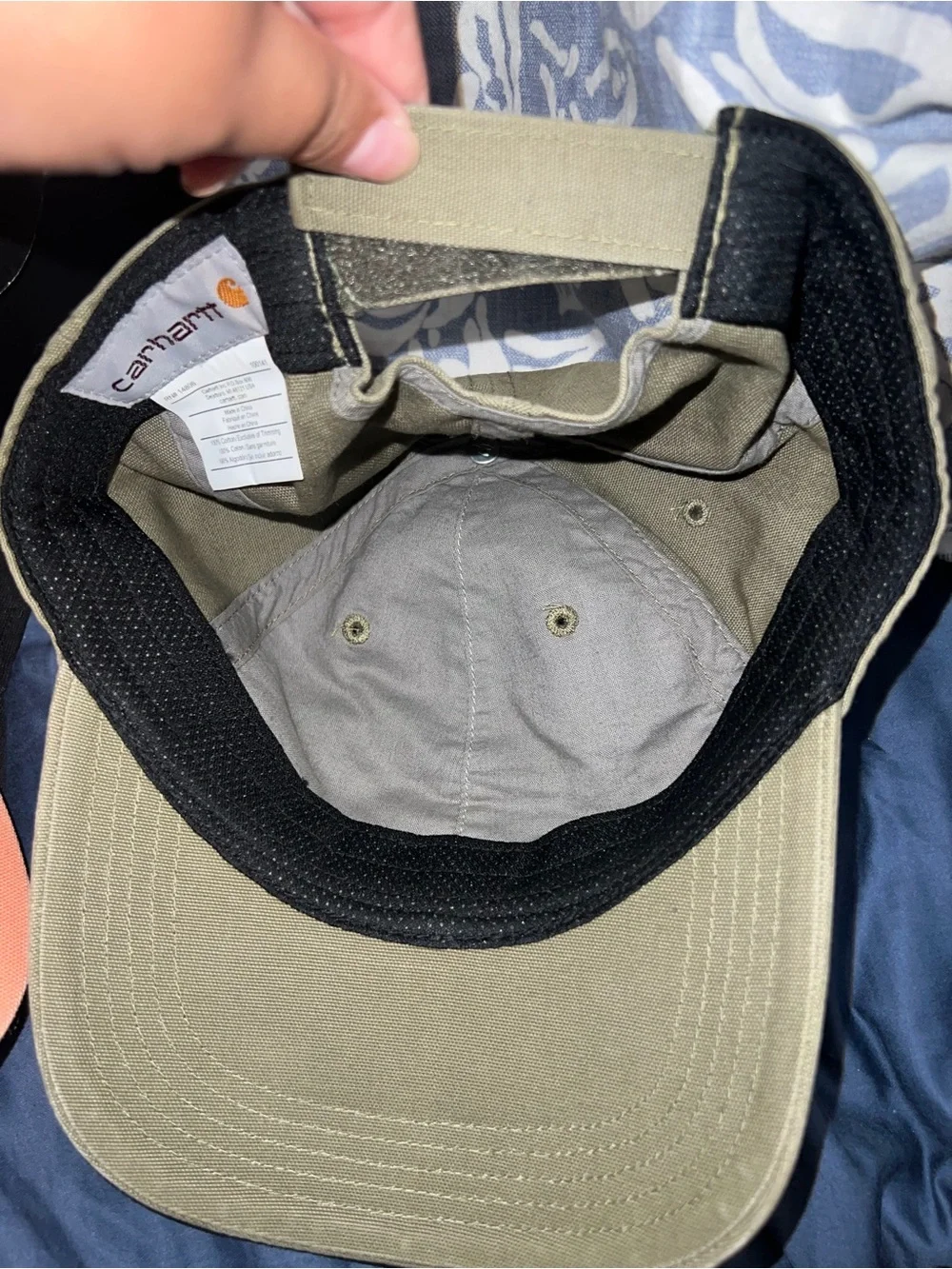 Carhartt Olive Green Canvas Hat with Brown Leather Patch